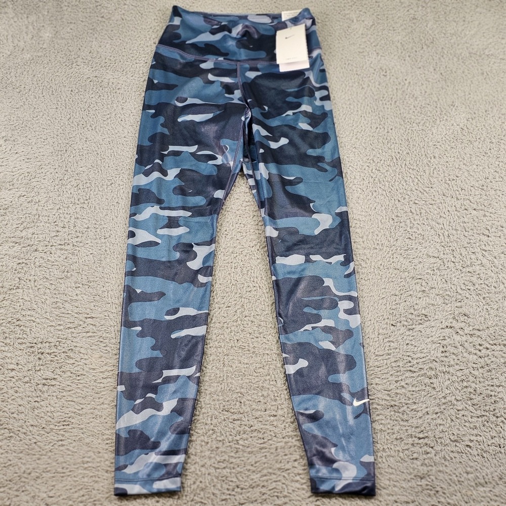 Nike One Leggings Womens XS Blue Camo Dri-FIT Mid Rise Full Length Athletic Gym